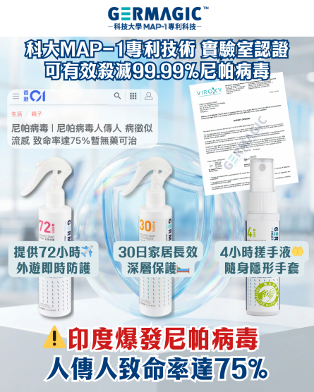Germagic™ - 隨身防護72小時殺菌噴霧 200ml (有效殺滅99.99%:尼帕病毒、 甲乙流感)：圖片 4